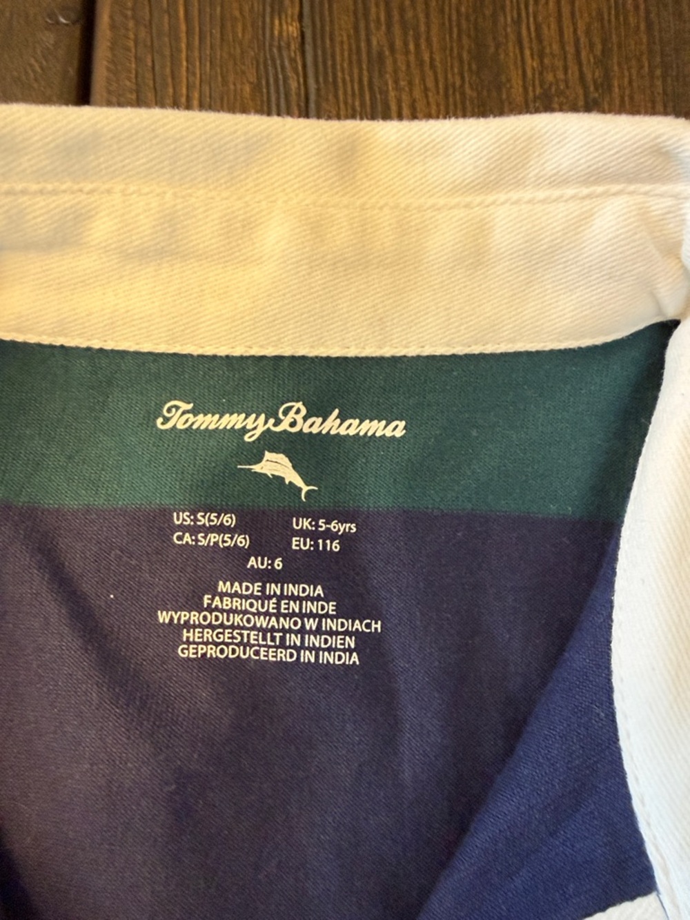 Tommy Bahama Navy and Green Striped Polo Shirt